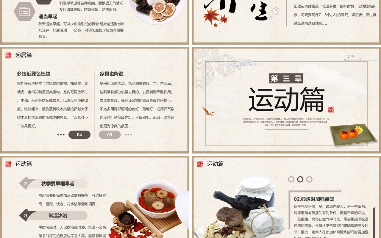 古典中国风秋季养生保健宣传PPT模板