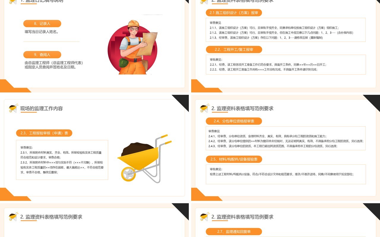 橙色插画风监理业务培训PPT模板