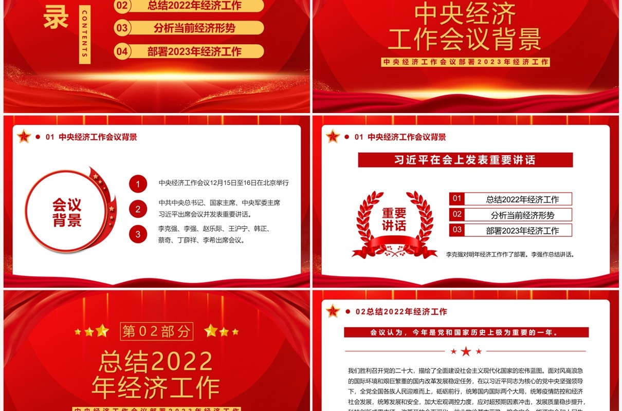 红色简约风2023经济工作这么干工作会议PPT模板