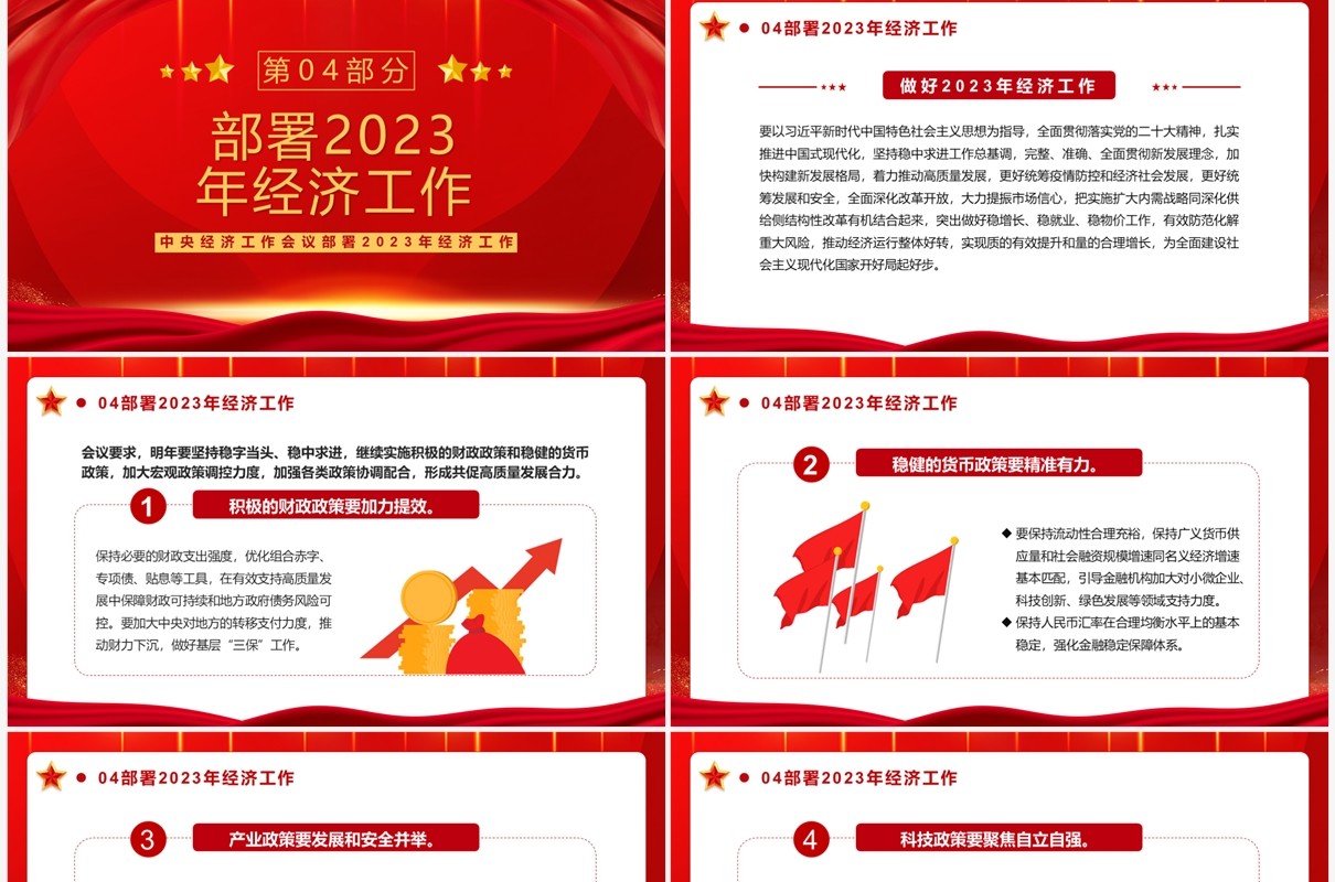 红色简约风2023经济工作这么干工作会议PPT模板