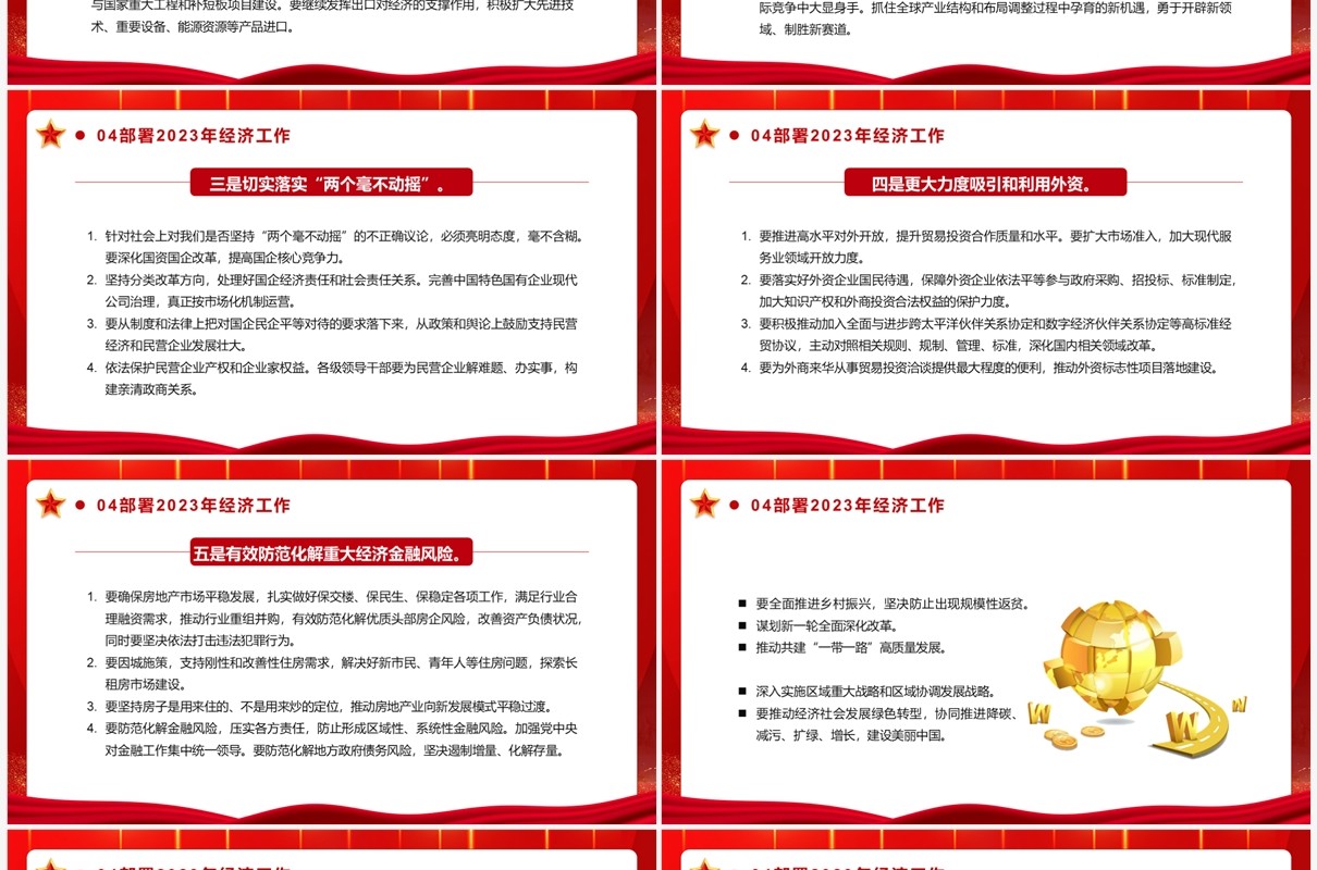 红色简约风2023经济工作这么干工作会议PPT模板