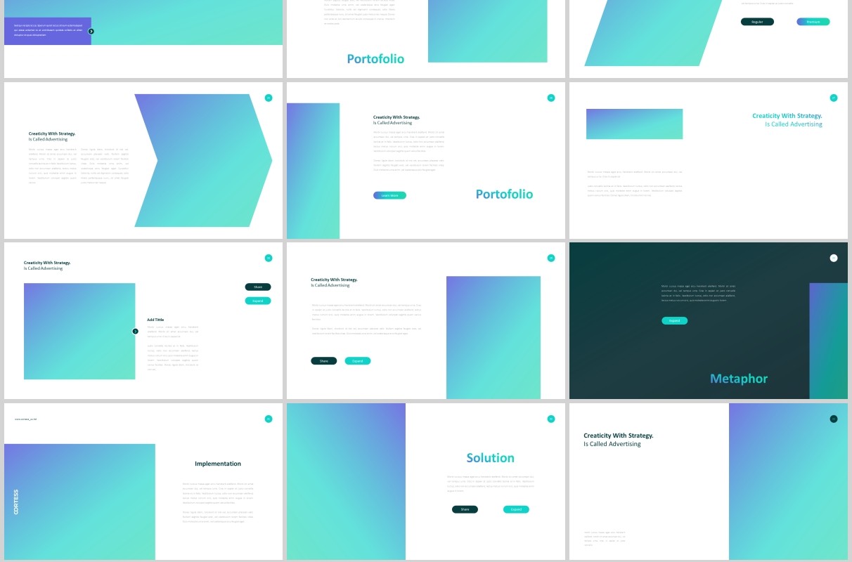 蓝色渐变商务工作通用PPT图片占位符版式设计模板Cortess Powerpoint