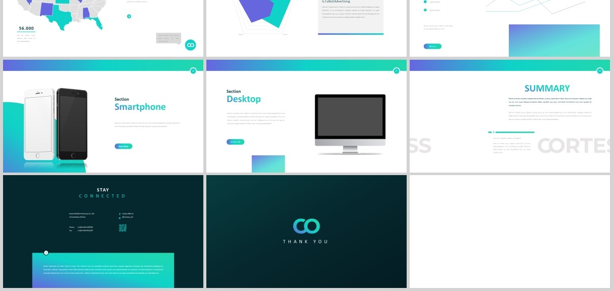 蓝色渐变商务工作通用PPT图片占位符版式设计模板Cortess Powerpoint