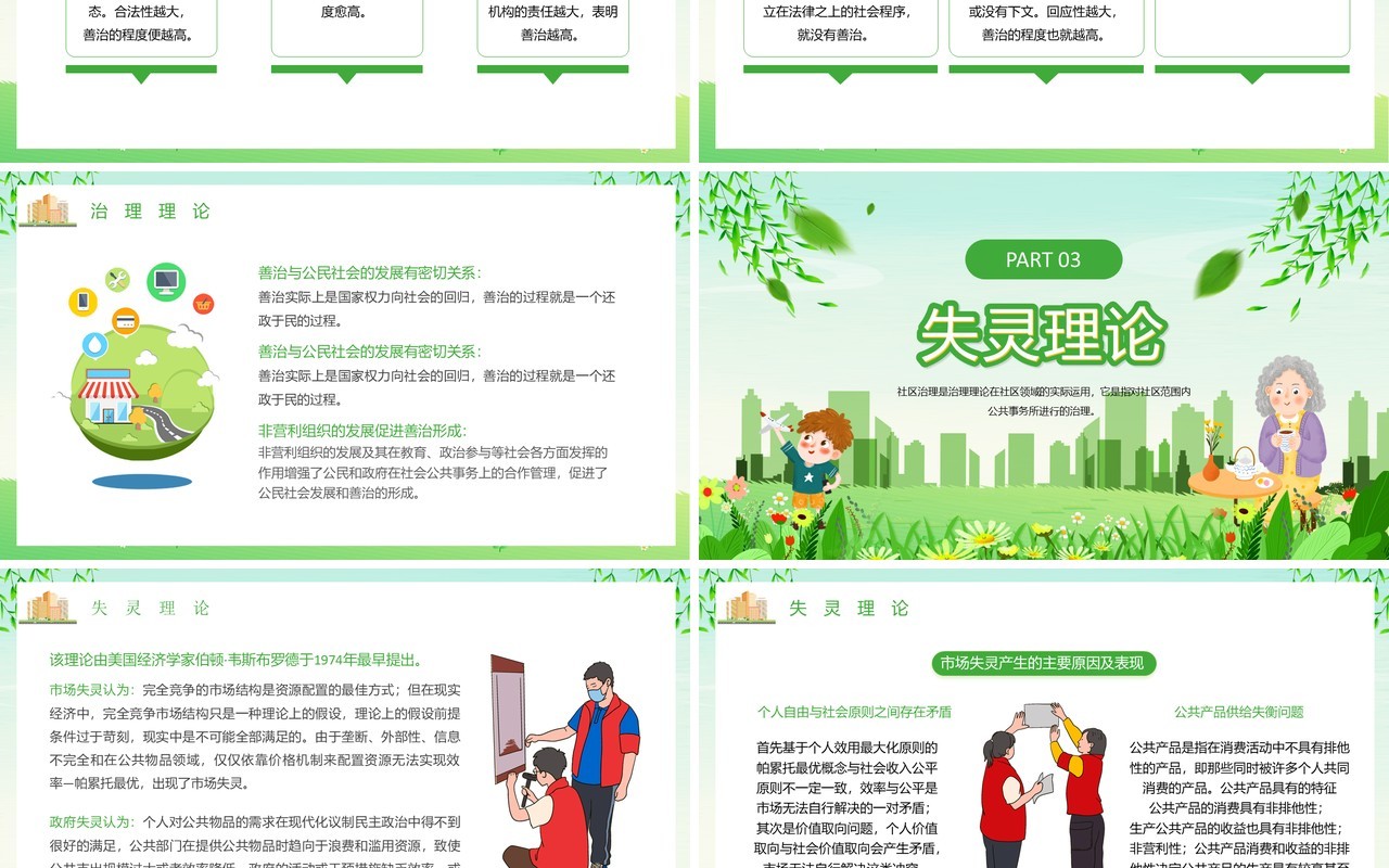 绿色清新卡通风社区治理PPT模板