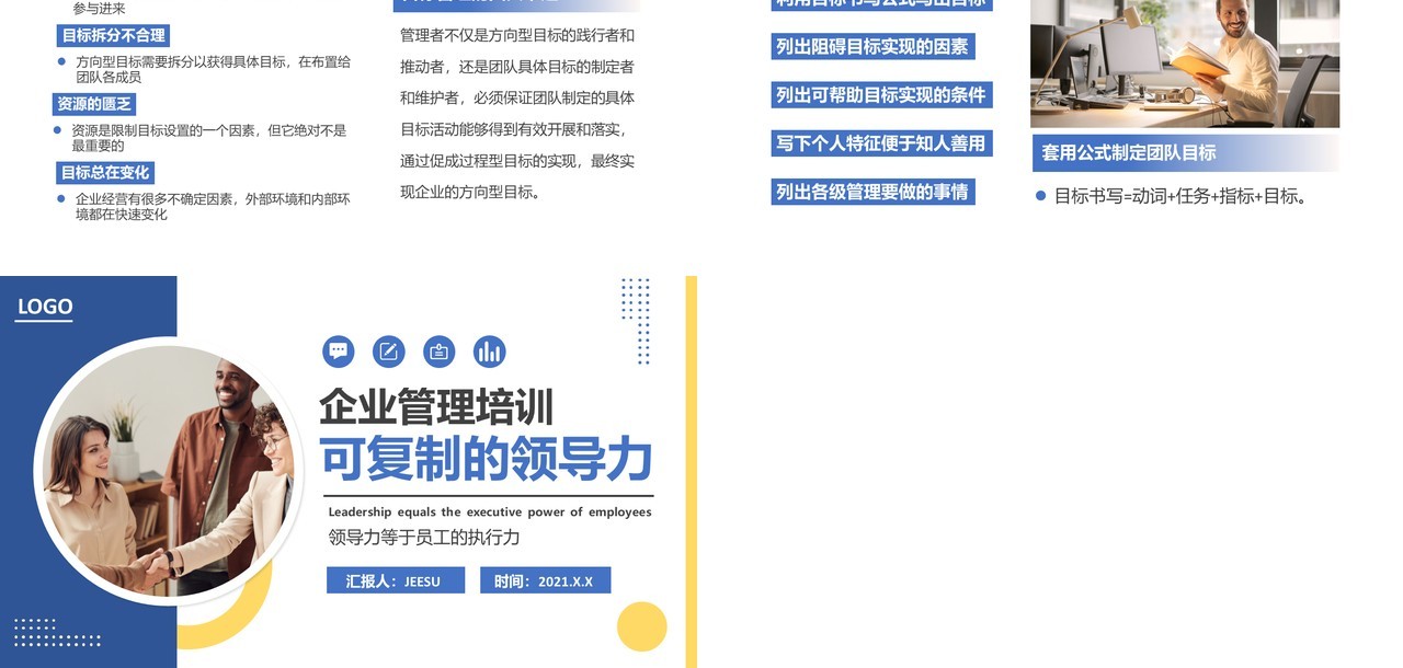 蓝色简约风可复制的领导力企业教育培训通用PPT模板