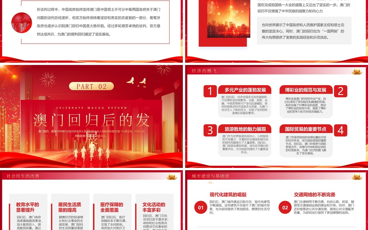 红色简约风庆祝澳门回归25周年PPT模板(1)