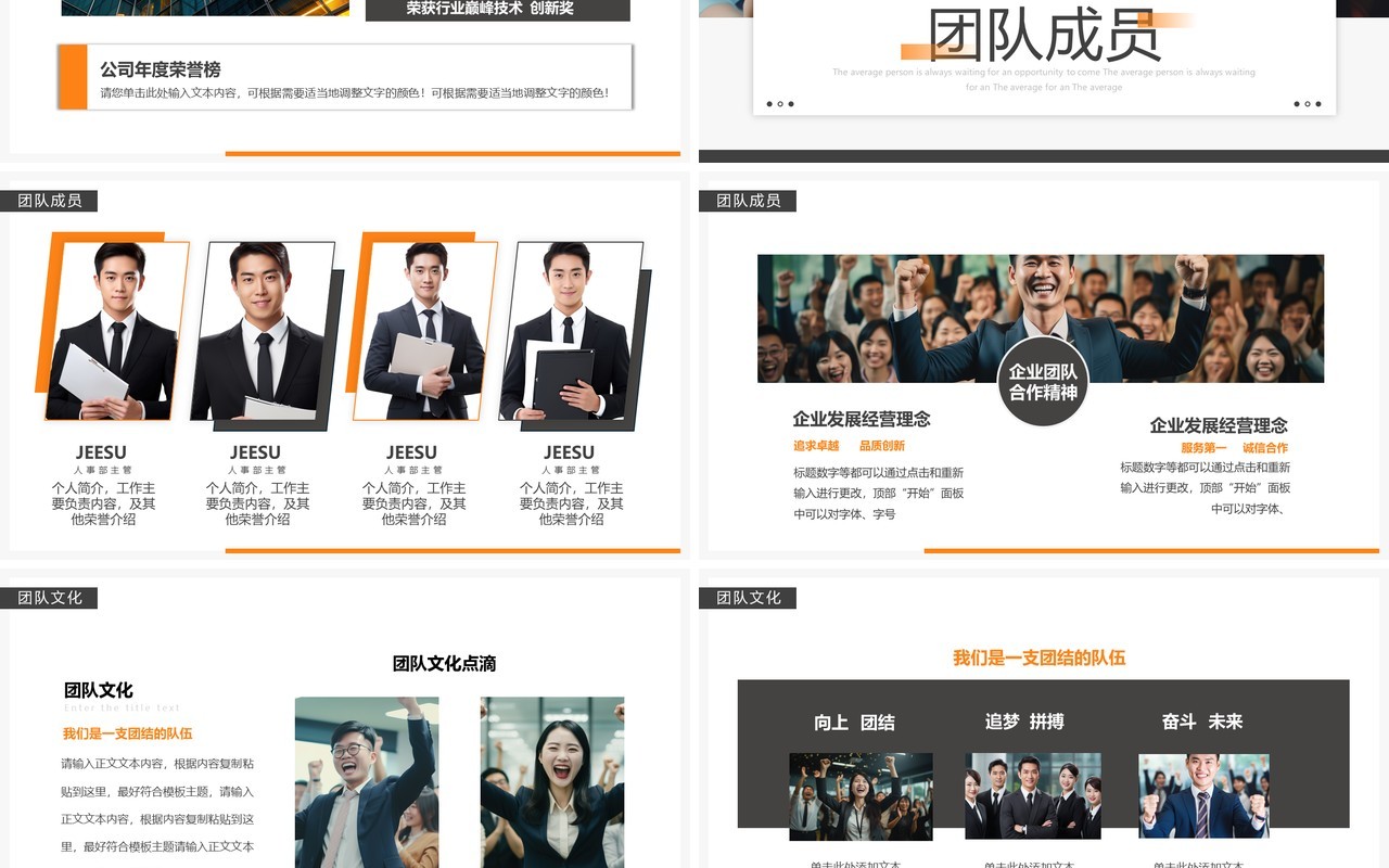 橙色商务风企业团队介绍PPT模板