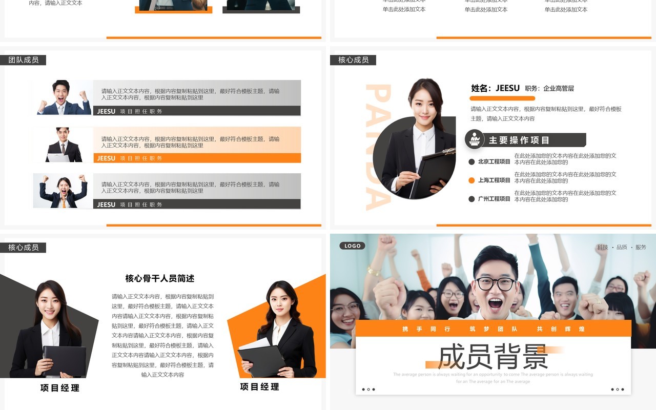 橙色商务风企业团队介绍PPT模板