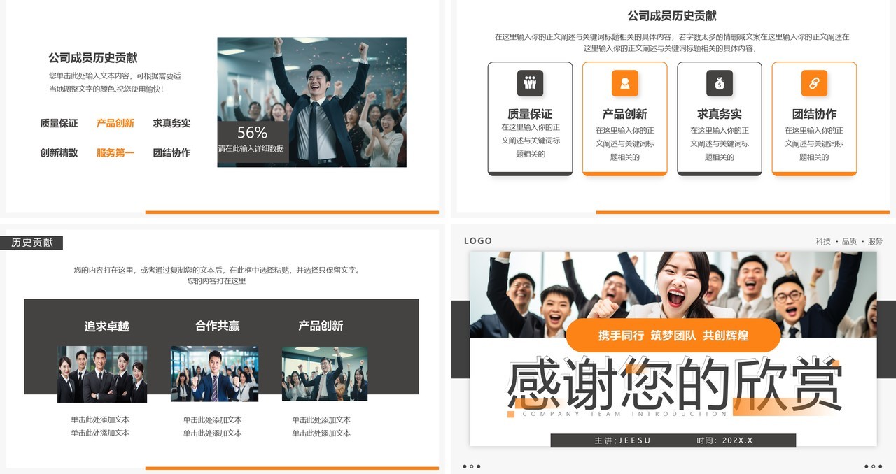 橙色商务风企业团队介绍PPT模板