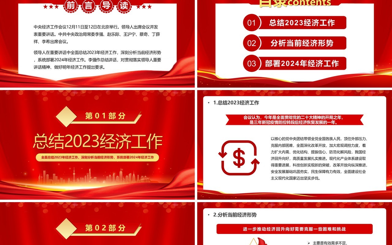 红色党政风2023中央经济工作会议PPT模板