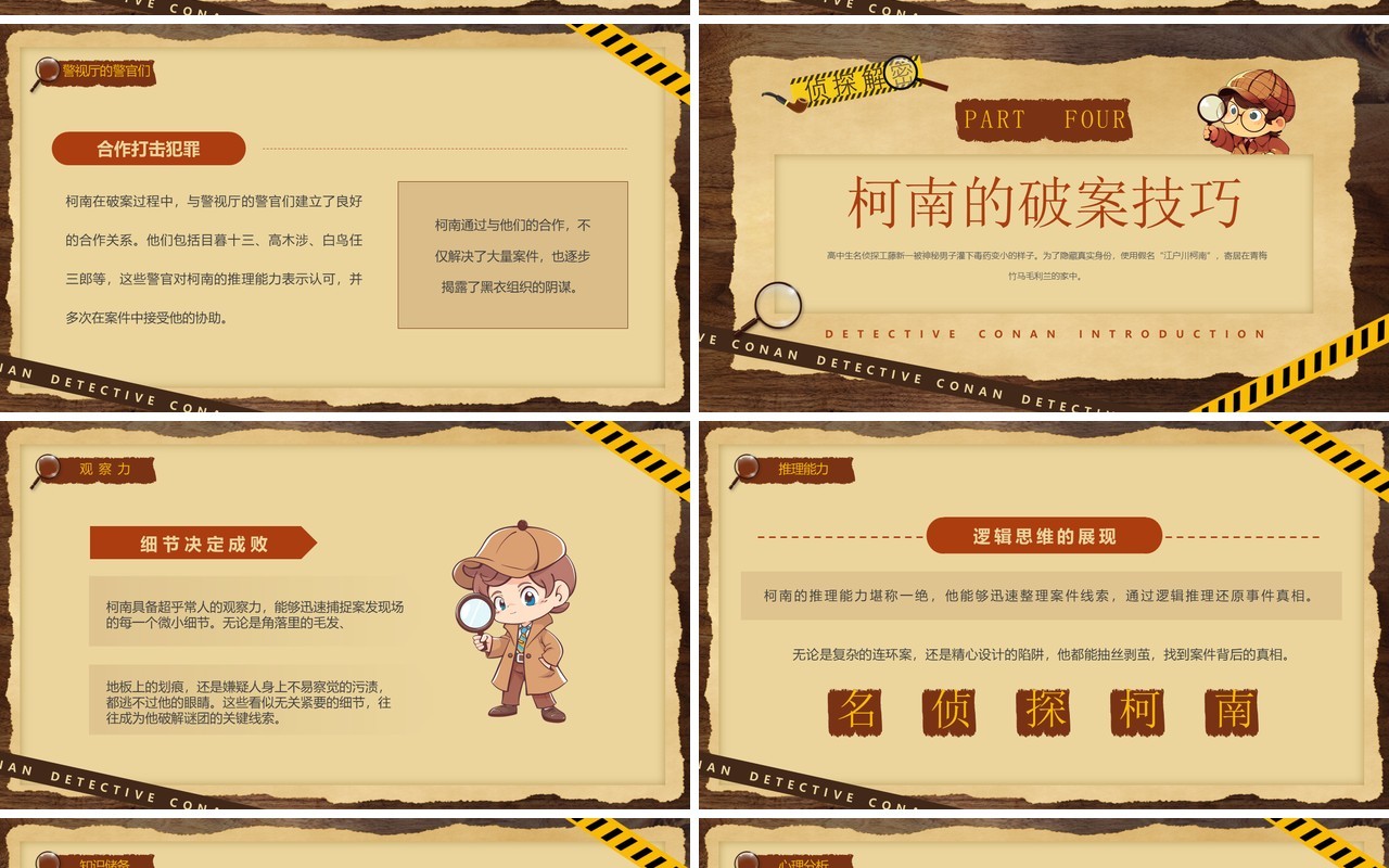 棕色卡通风侦探柯南介绍PPT模板