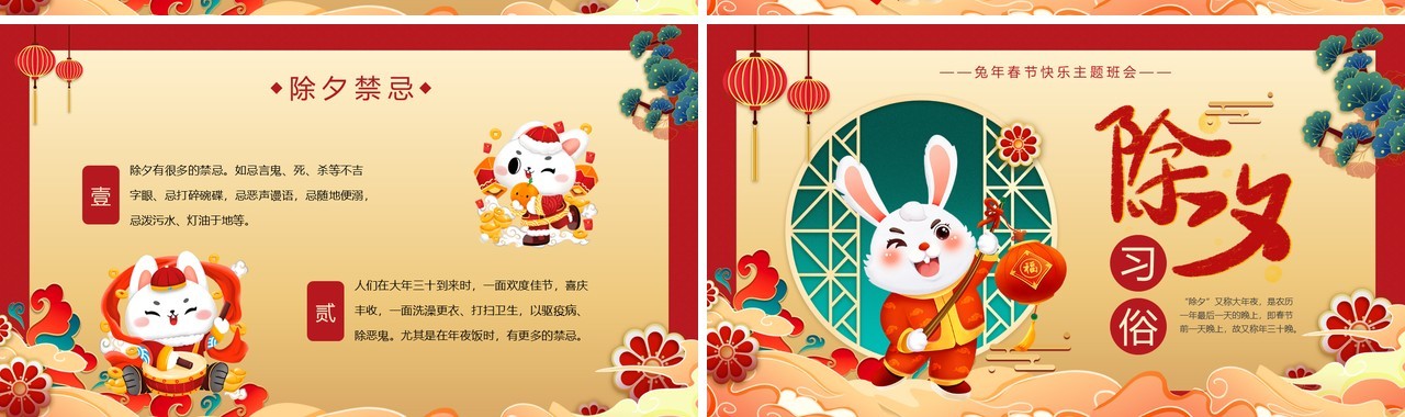 红色中国风除夕习俗介绍PPT模板