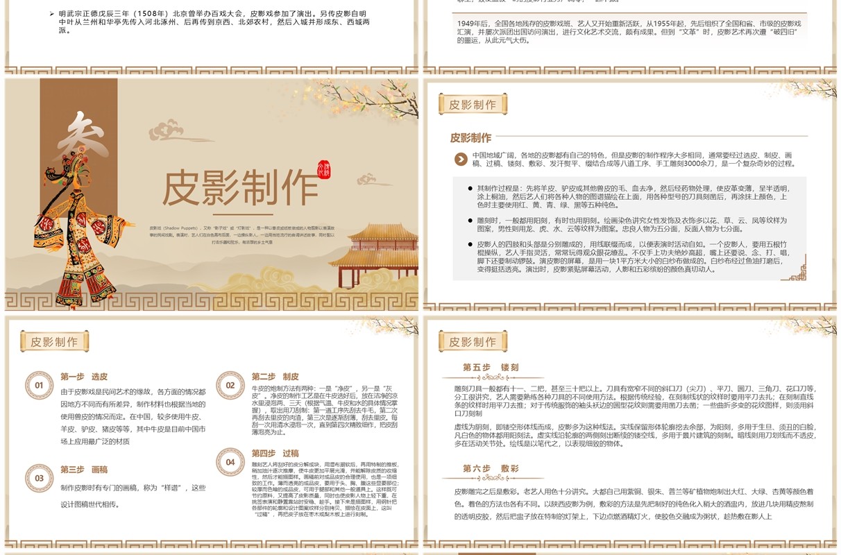棕色中国风非遗系列之皮影戏PPT模板