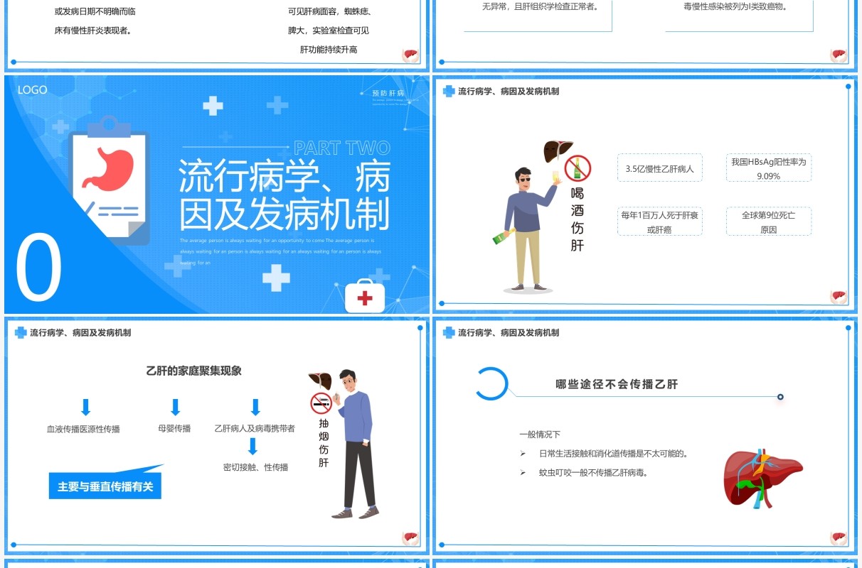 蓝色简约卡通风慢性肝炎知识介绍PPT模板