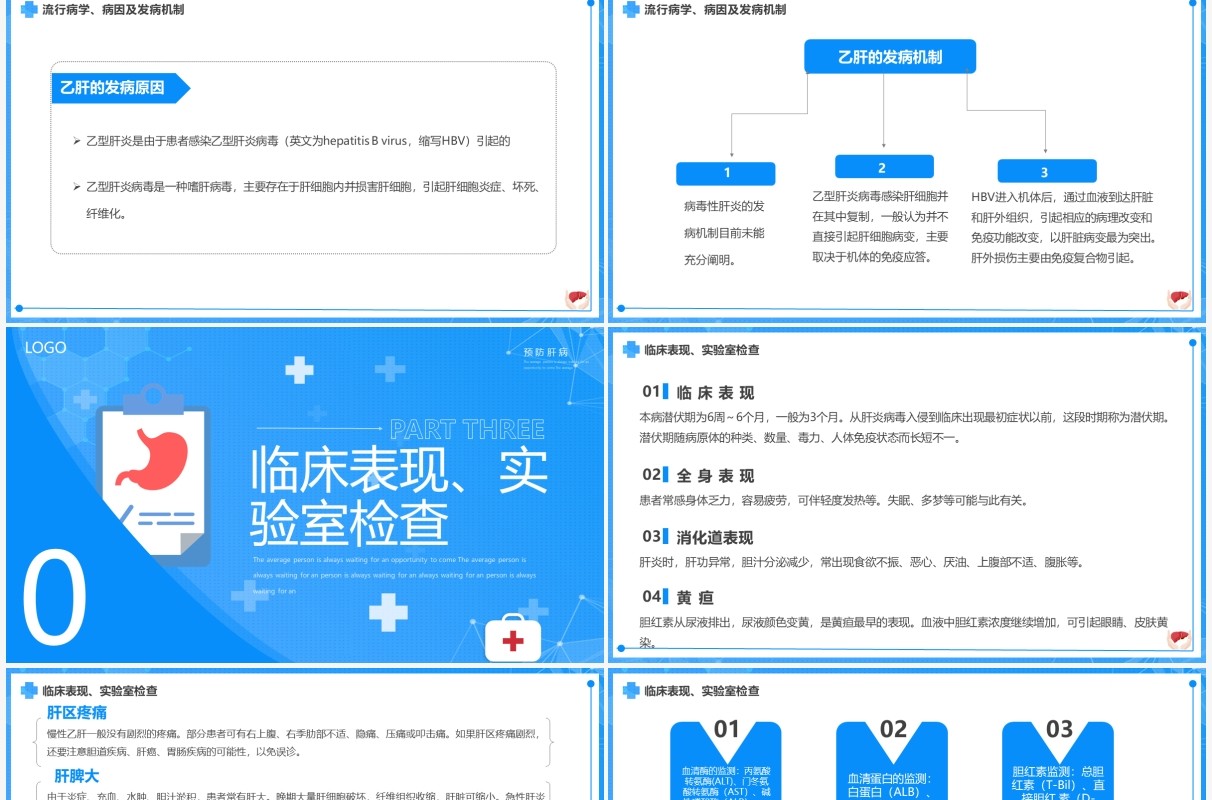 蓝色简约卡通风慢性肝炎知识介绍PPT模板