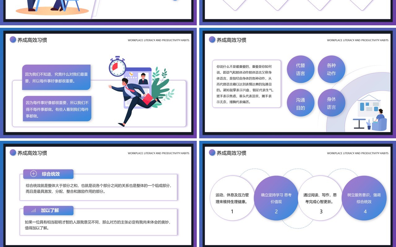 紫色渐变风职场素养和高效能习惯培训PPT模板
