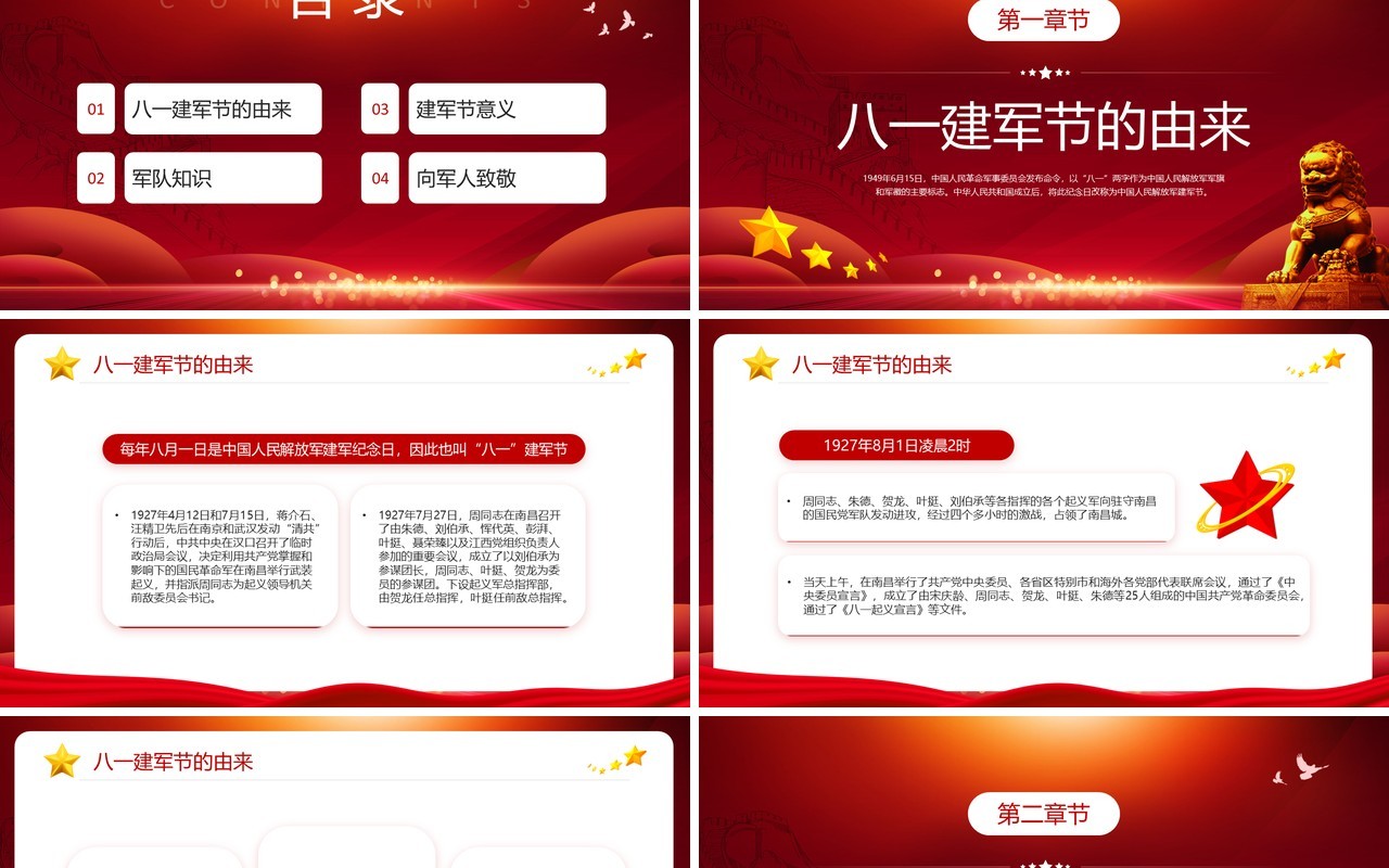红色简约铁血军魂中国人民解放军建军96周年PPT模板