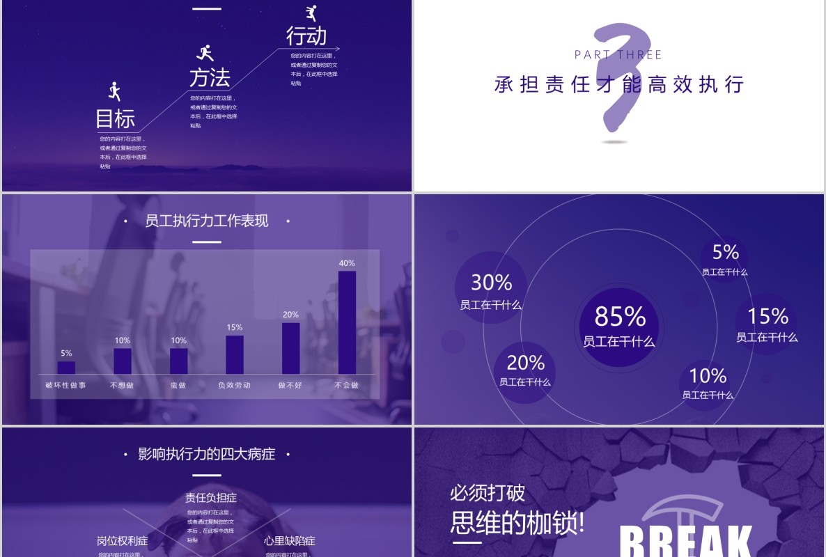 紫色责任心与执行力企业员工培训PPT课件模板
