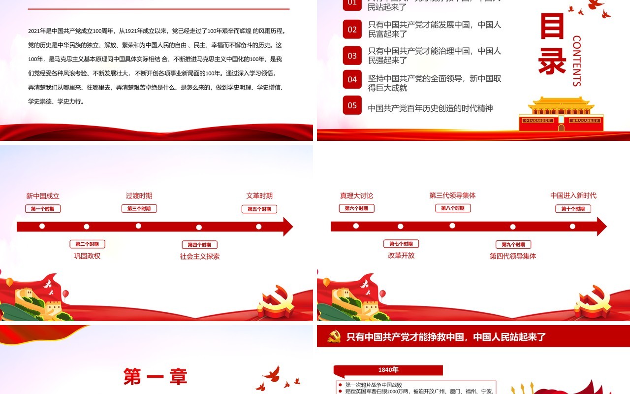 红色党政风党史专题讲座庆祝建党100周年专题党课动态PPT模板