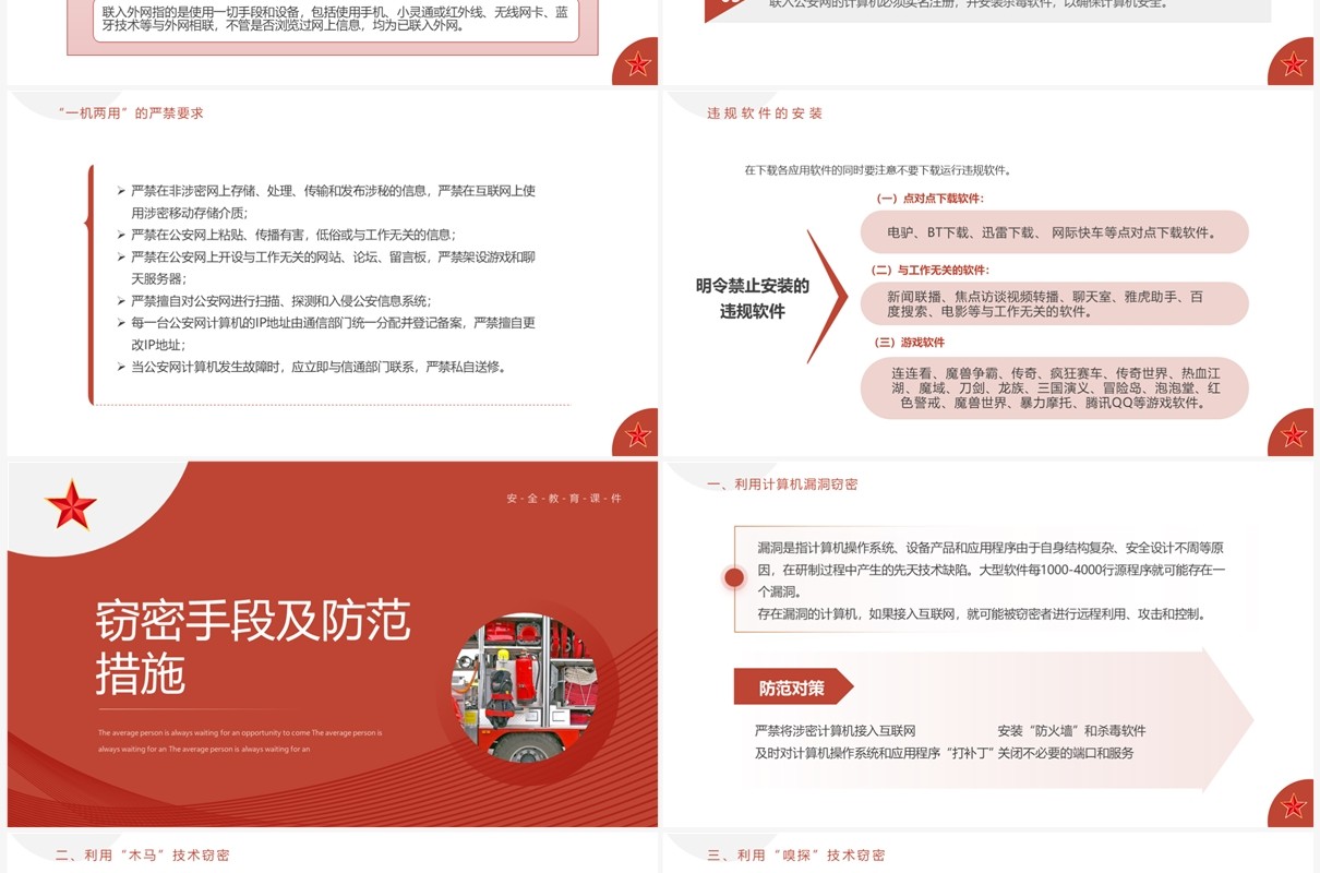 红色简约风公安消防大队保密安全教育PPT模板