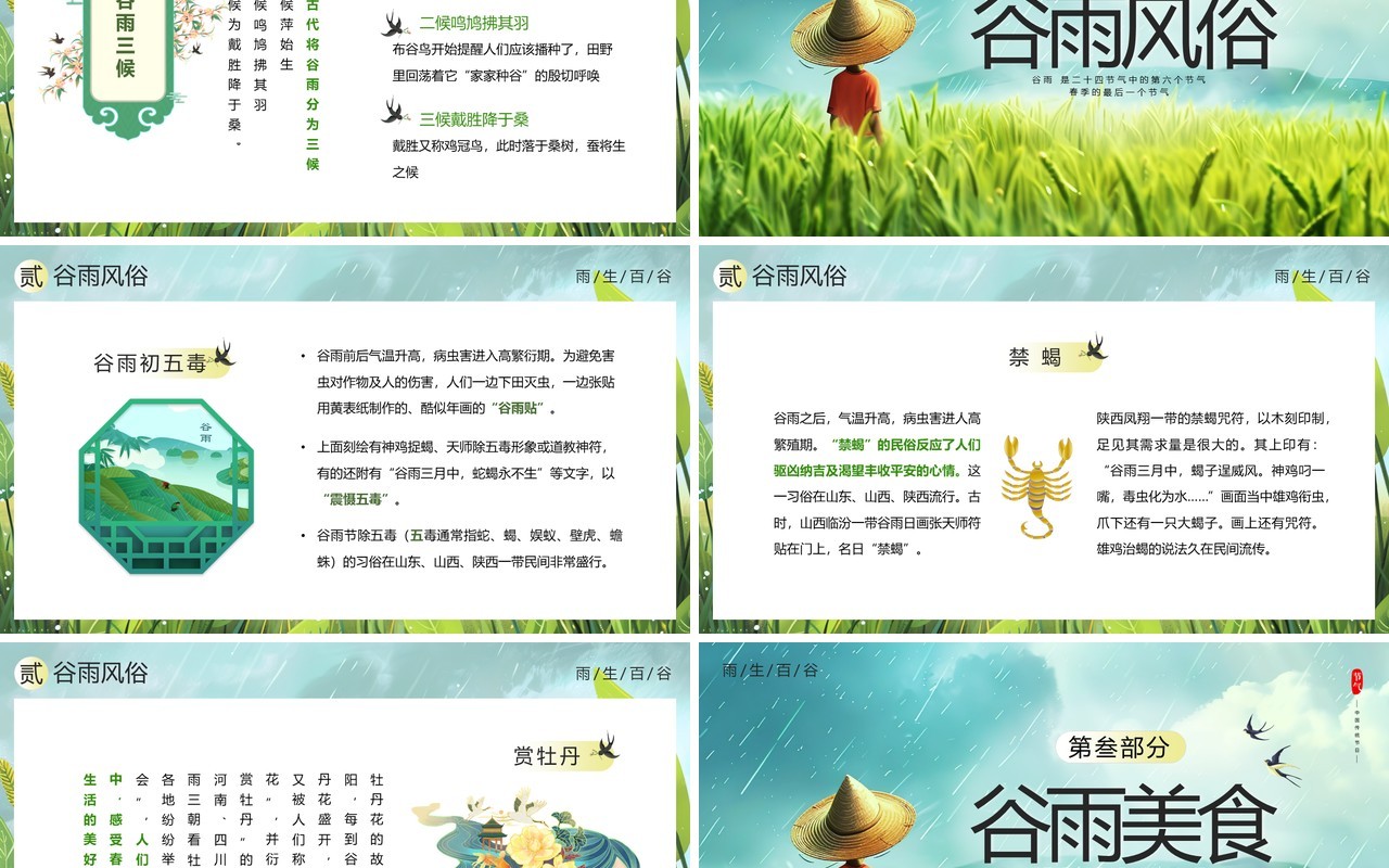 绿色卡通风二十四节气之谷雨PPT模板