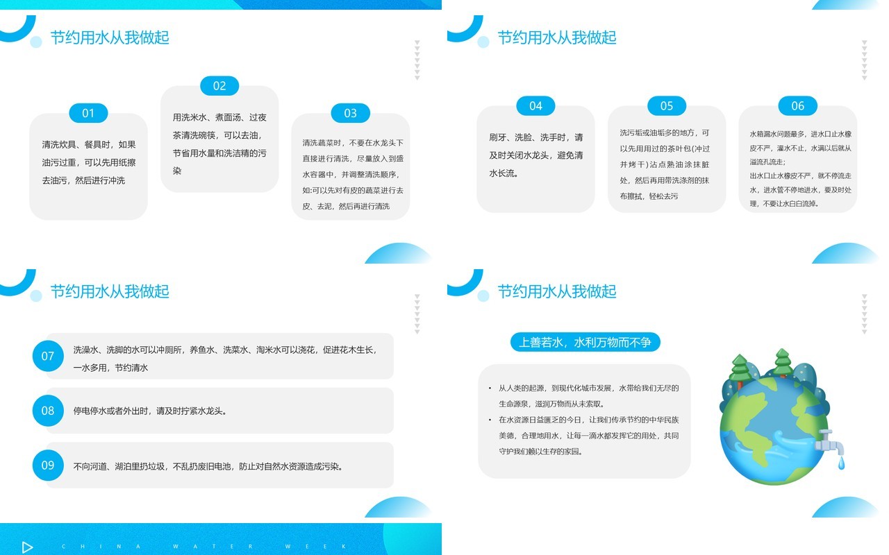 蓝色简约风中国水周主题班会PPT模板