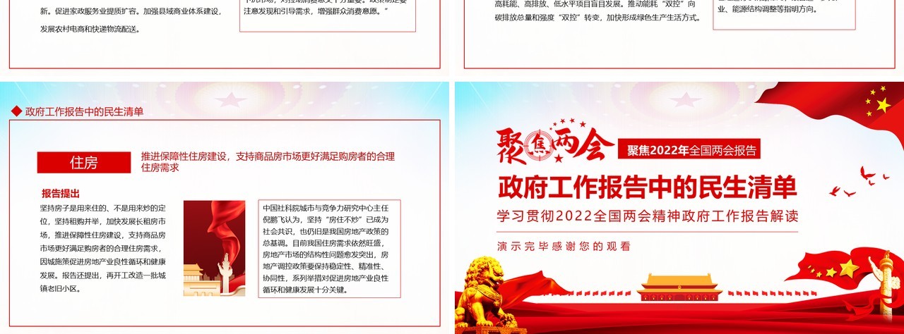 聚焦两会学习贯彻2022全国两会精神政府工作报告解读动态PPT模板