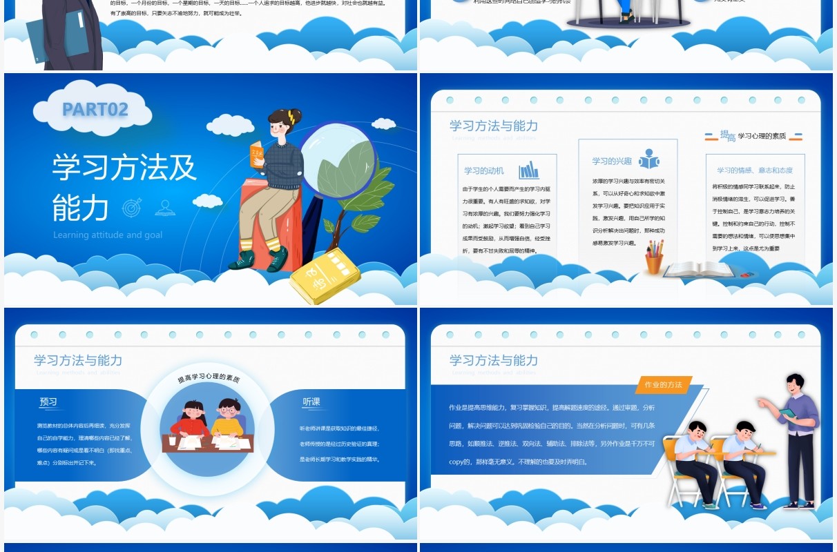蓝色插画风学习方法与能力培养PPT模板