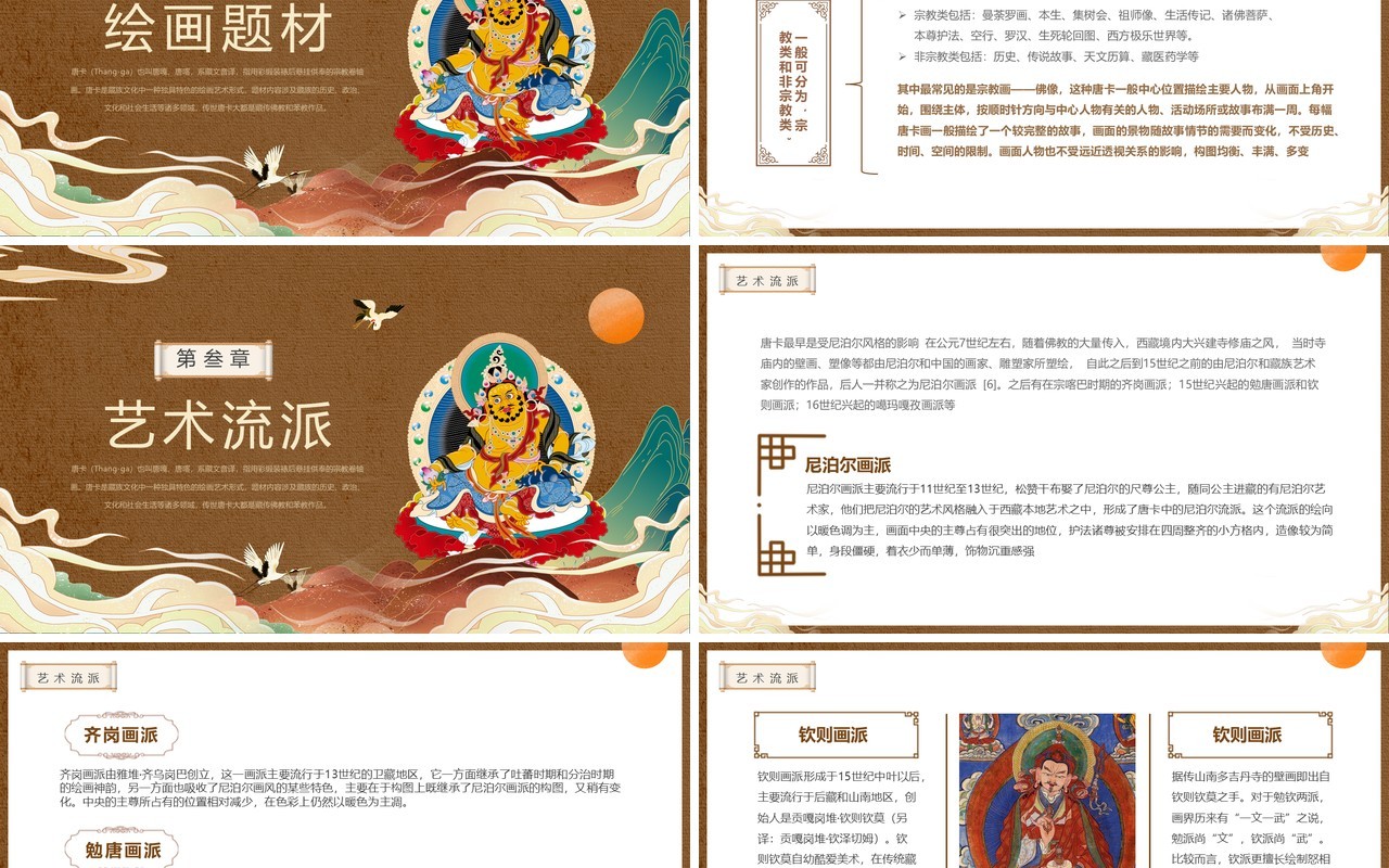 棕色国潮风非遗系列之藏族唐卡PPT模板