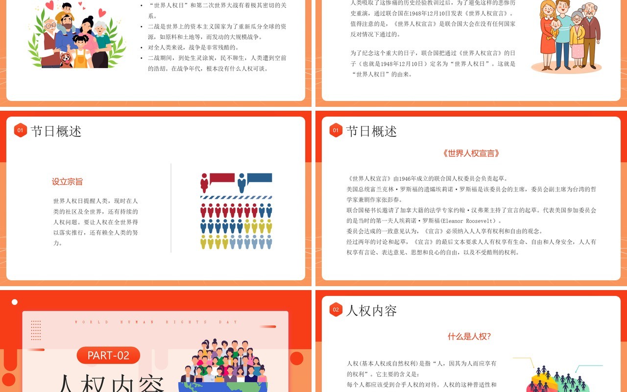 橙色卡通风世界人权日介绍PPT模板