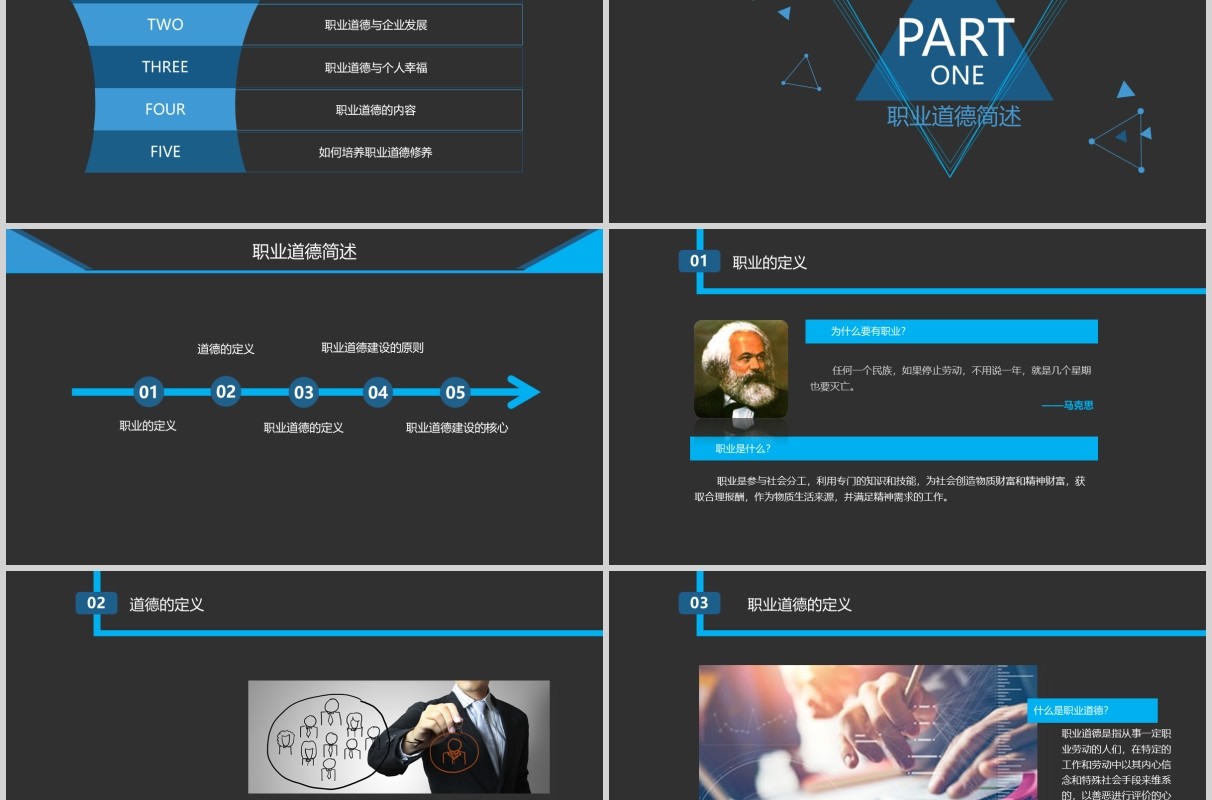 黑色企业管理员工职业道德素材培训PPT模板