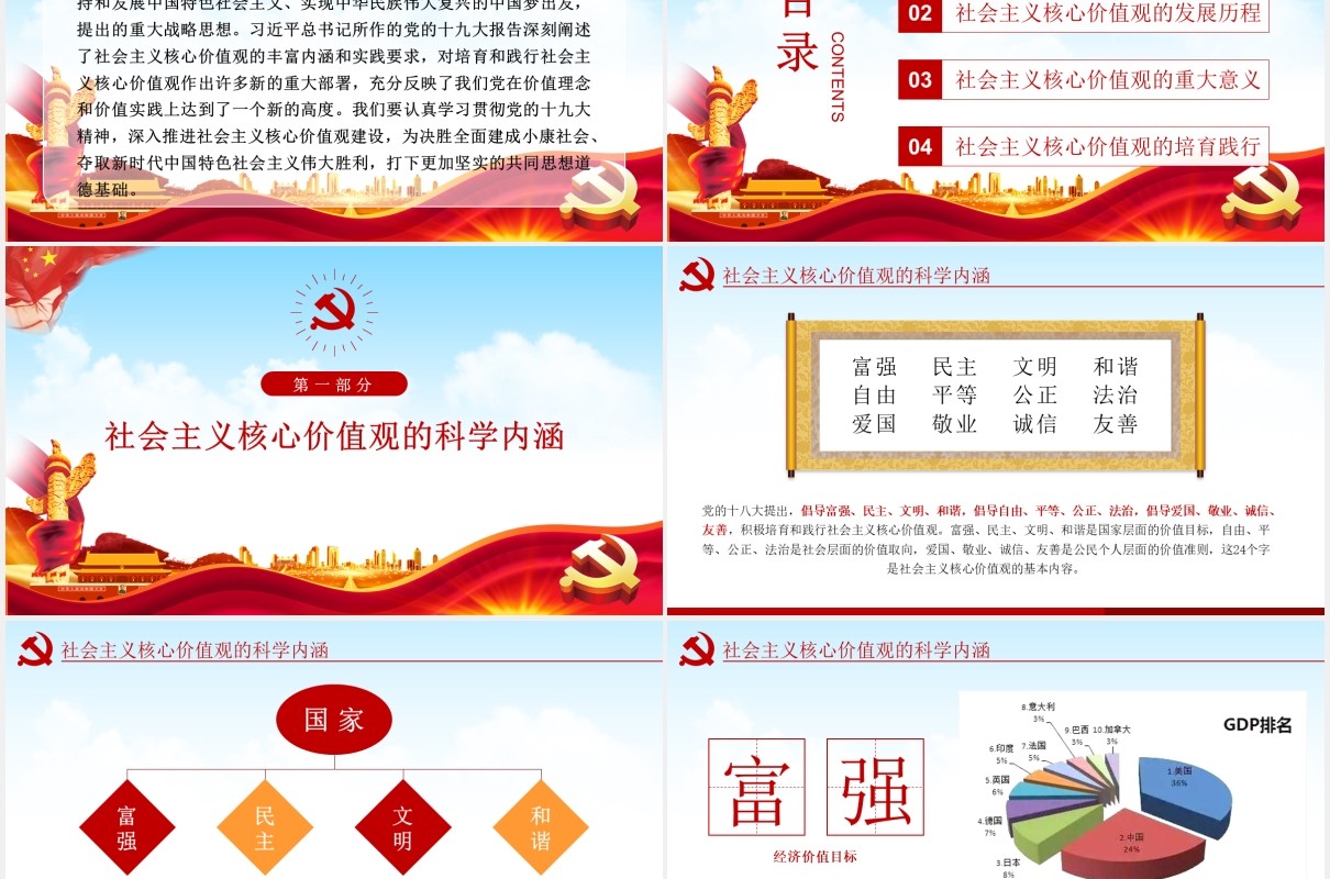 不忘初心学习贯彻社会主义核心价值观党课动态PPT模板
