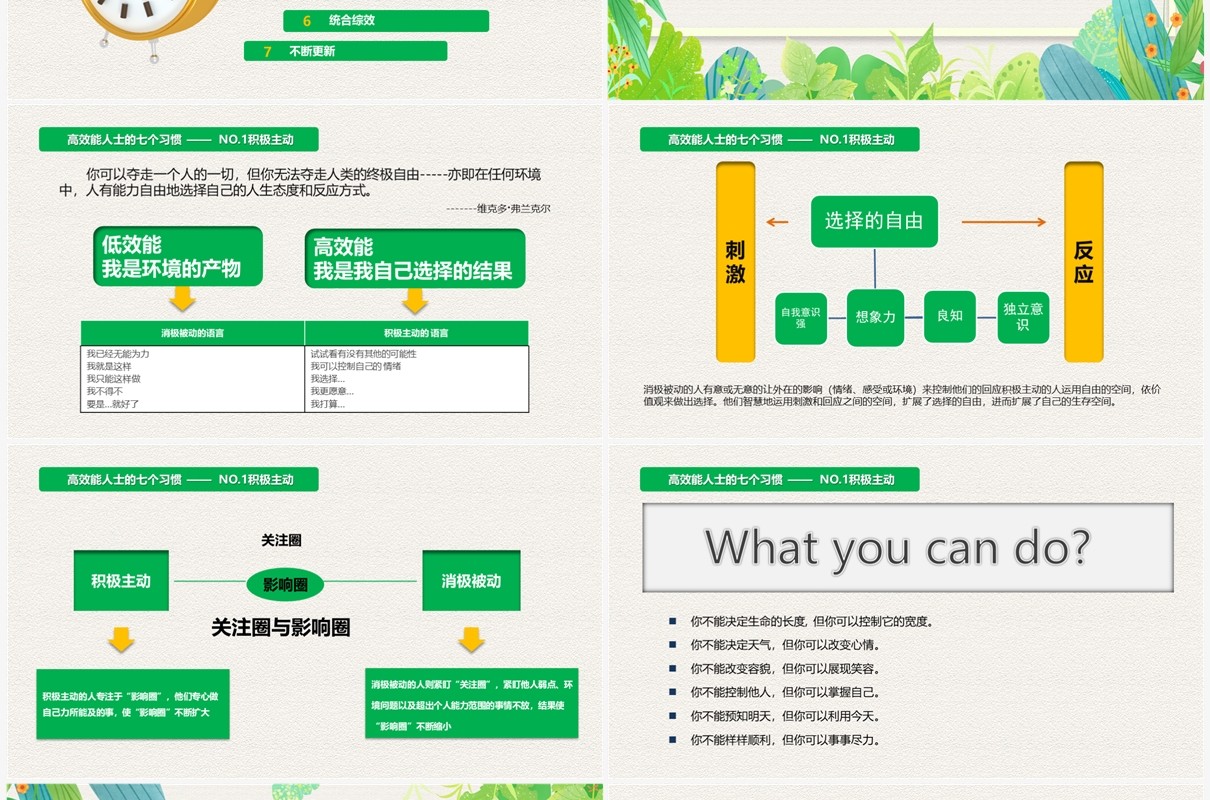 绿色清新风高效能人士的七个习惯PPT模板