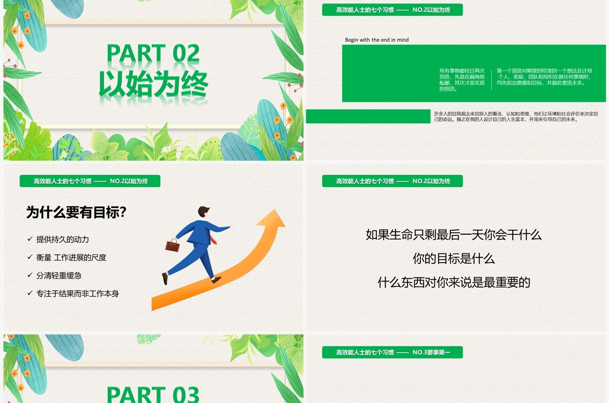 绿色清新风高效能人士的七个习惯PPT模板