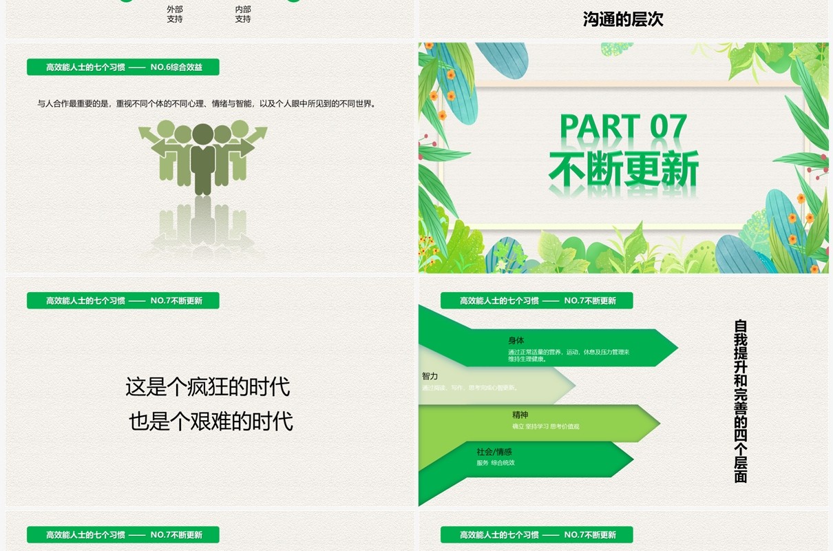 绿色清新风高效能人士的七个习惯PPT模板