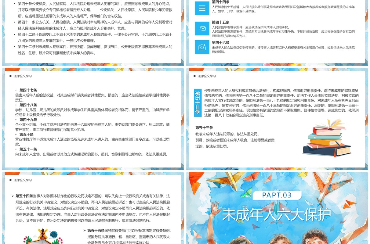 蓝色卡通风未成年人保护法PPT模板
