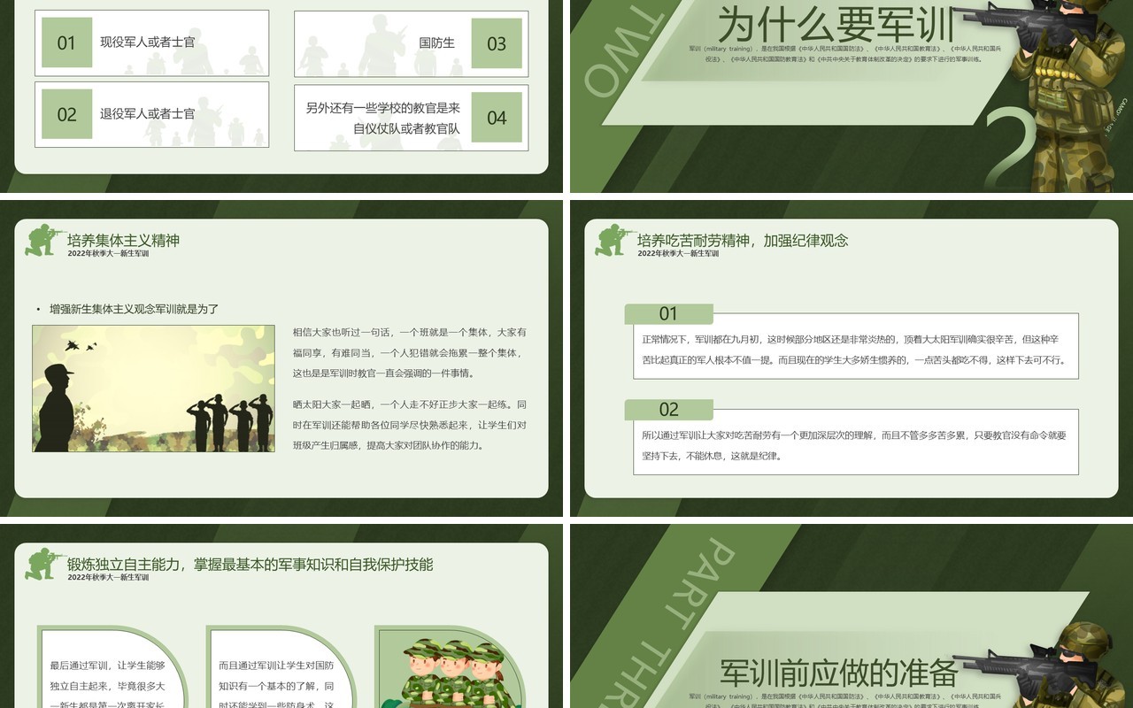 绿色扁平风迷彩青春在此启航PPT模板