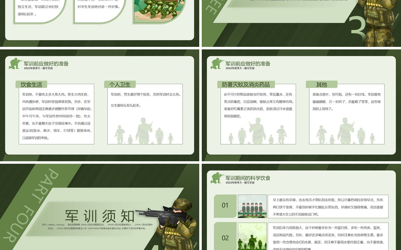 绿色扁平风迷彩青春在此启航PPT模板