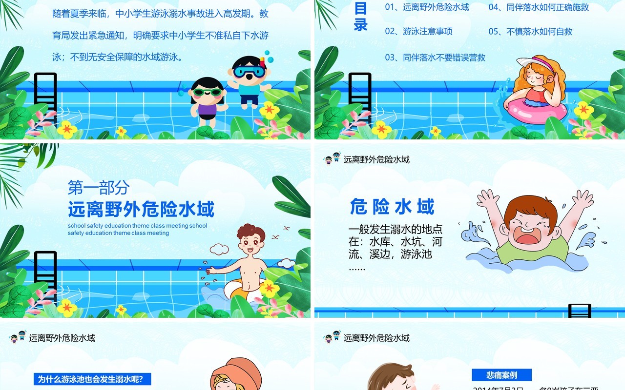 夏季防溺水校园安全教育主题班会动态PPT模板