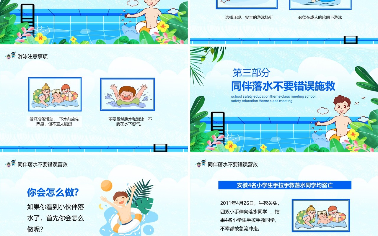 夏季防溺水校园安全教育主题班会动态PPT模板