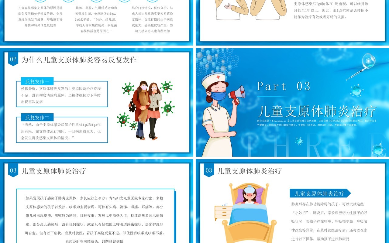 蓝色插画风预防支原体肺炎PPT模板