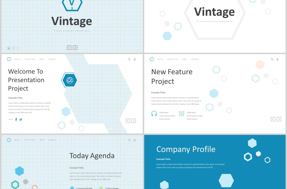蓝色国外复古PPT模板版式设计vintage powerpoint template