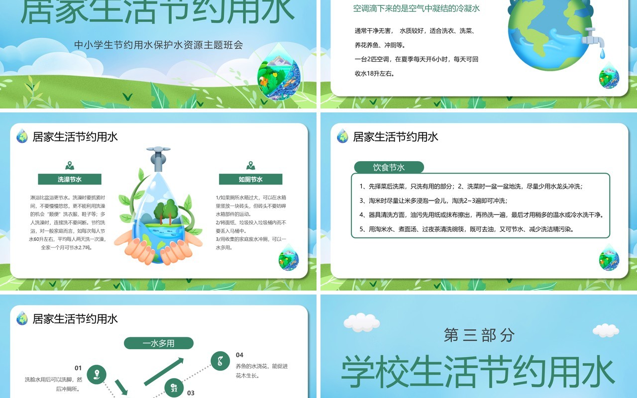 绿色卡通风保护水资源主题班会PPT模板