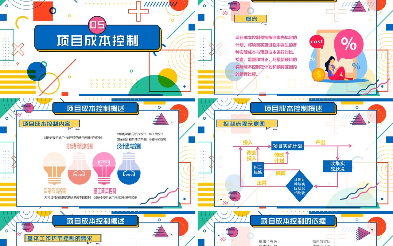 孟菲斯风格公司项目成本管理控制PPT模板