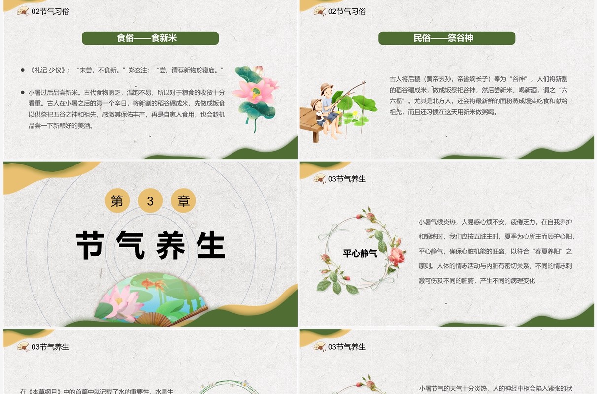 绿色中国风二十四节气之小暑PPT模板