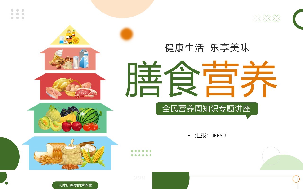 绿色卡通风膳食营养知识讲座PPT模板