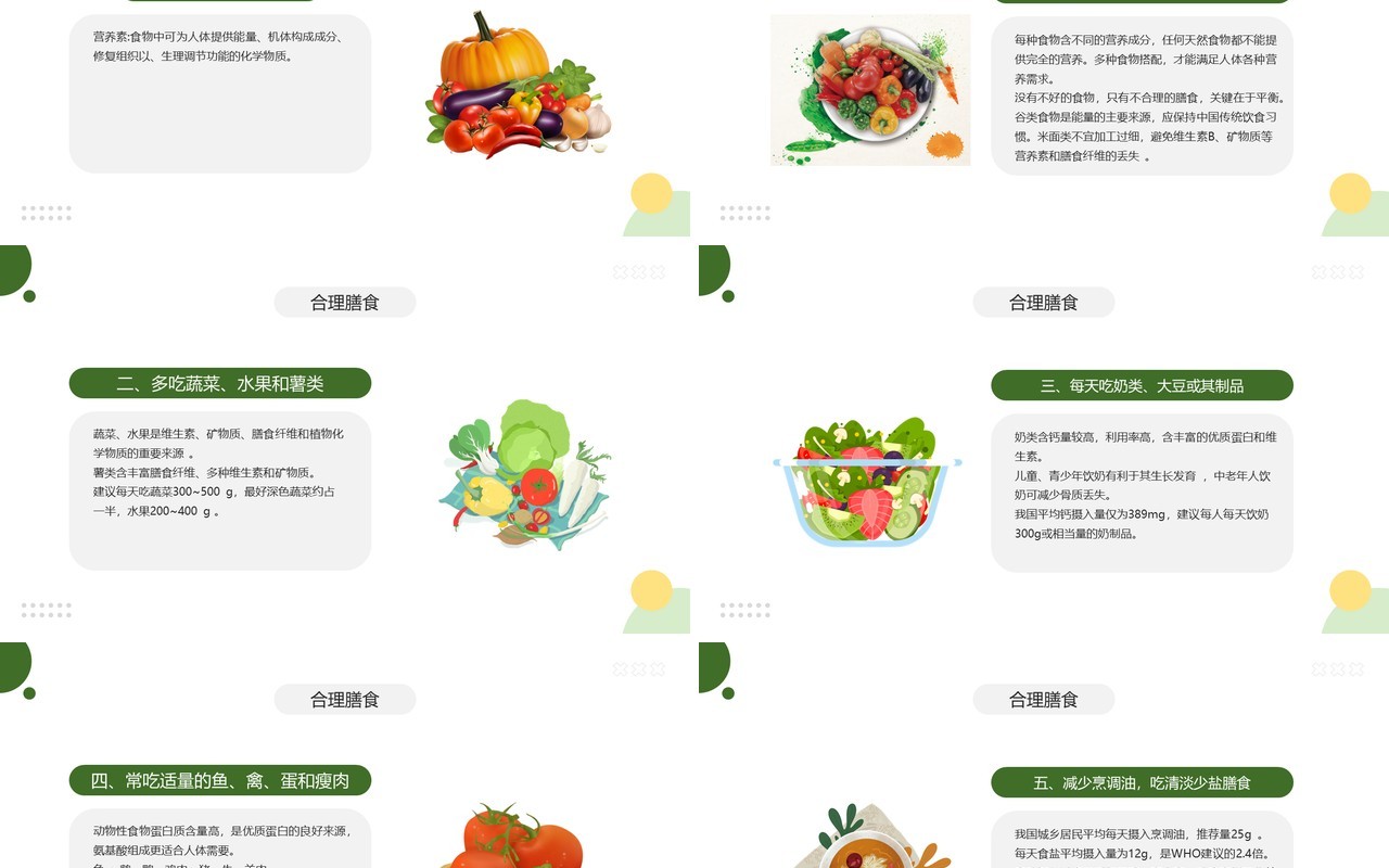 绿色卡通风膳食营养知识讲座PPT模板