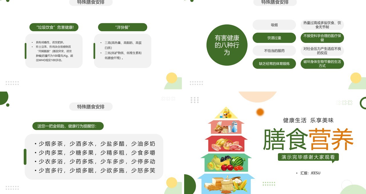 绿色卡通风膳食营养知识讲座PPT模板