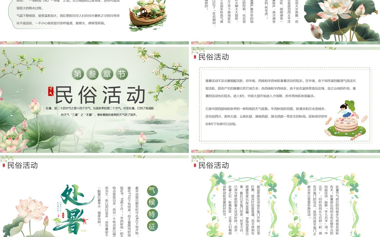 绿色插画风二十四节气之处暑介绍PPT模板
