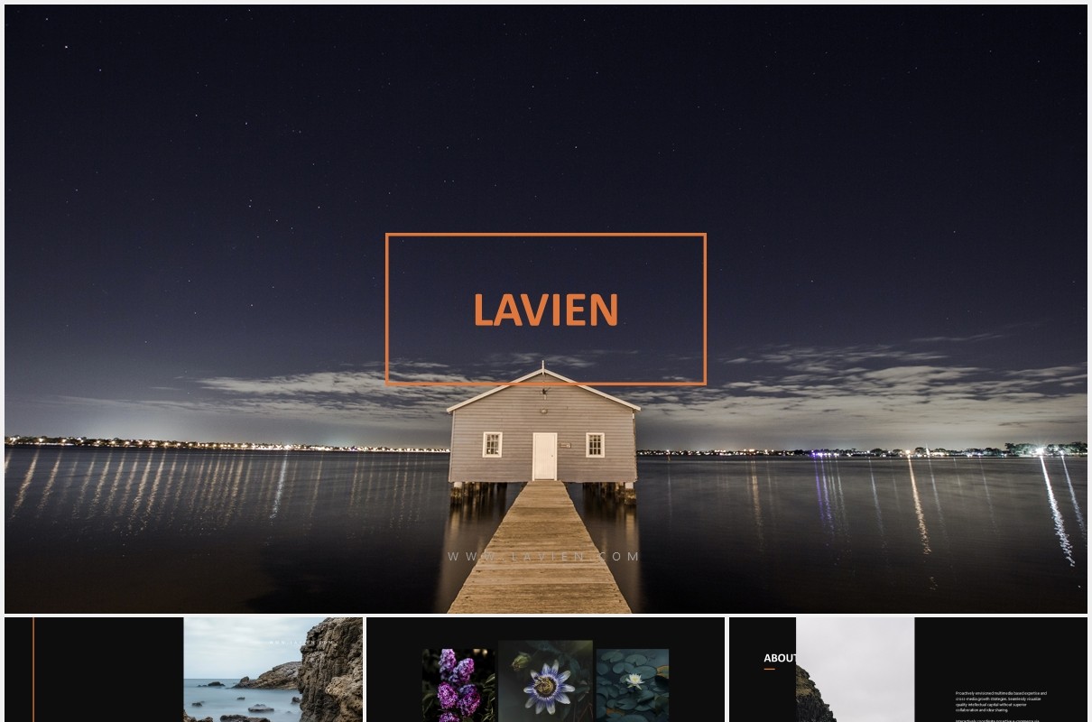 黑色摄影平面作品展示PPT模板Lavien-Clean Minimal Lookbook Powerpoint